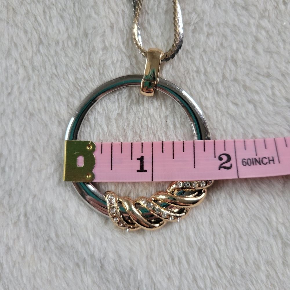 WHBM | Elegant Silver/Gold Tone Crystal Accent Circle Pendant Necklace - Picture 9 of 12